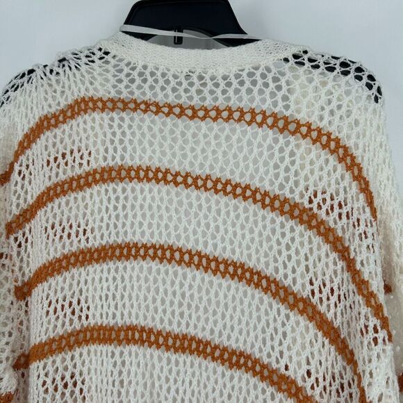 Cato Open Knit Crochet Duster Cardigan Open Front Stripe White Brown Size 22/24W - Picture 7 of 11